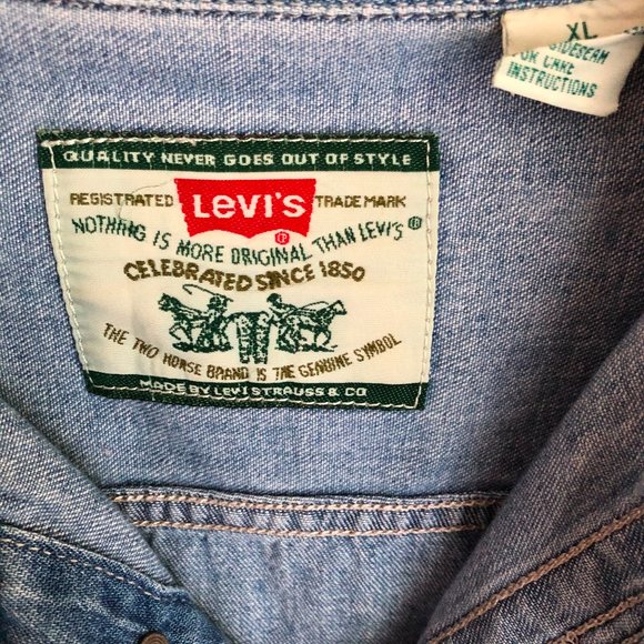 Vtg 9s Levis Denim Shirt Green Label 
